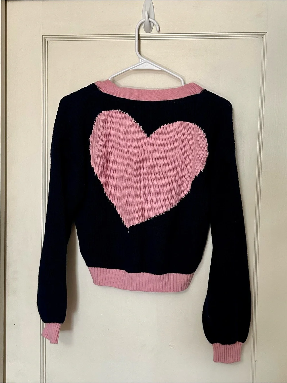 Girls’ Navy and Pink Heart Cardigan